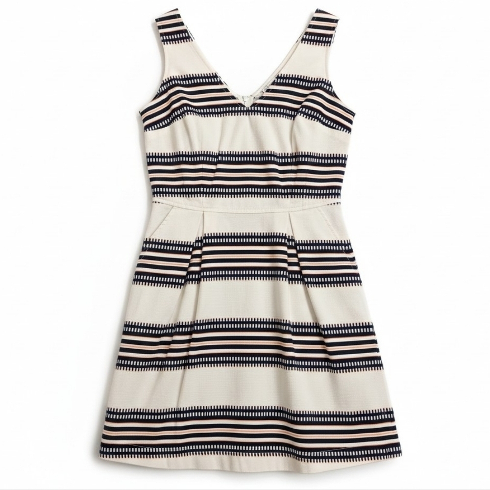 Dynamite Ivory Coral Black Patterned Dress Small Structured Pockets
